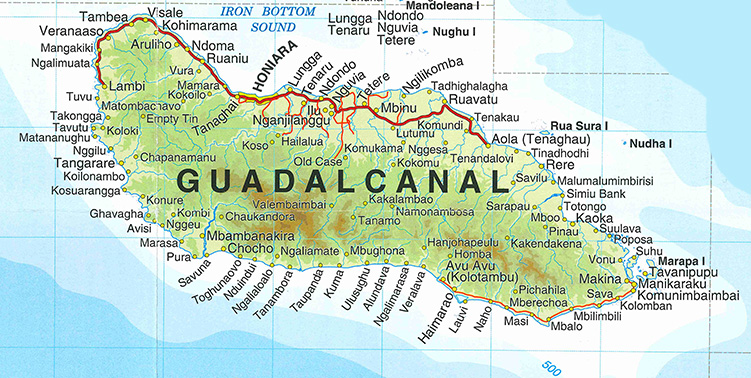 Map Guadalcanal, Solomon Islands